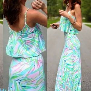 Lilly Pulitzer Harrington Maxi Dress Sky Blue Salute Size XS